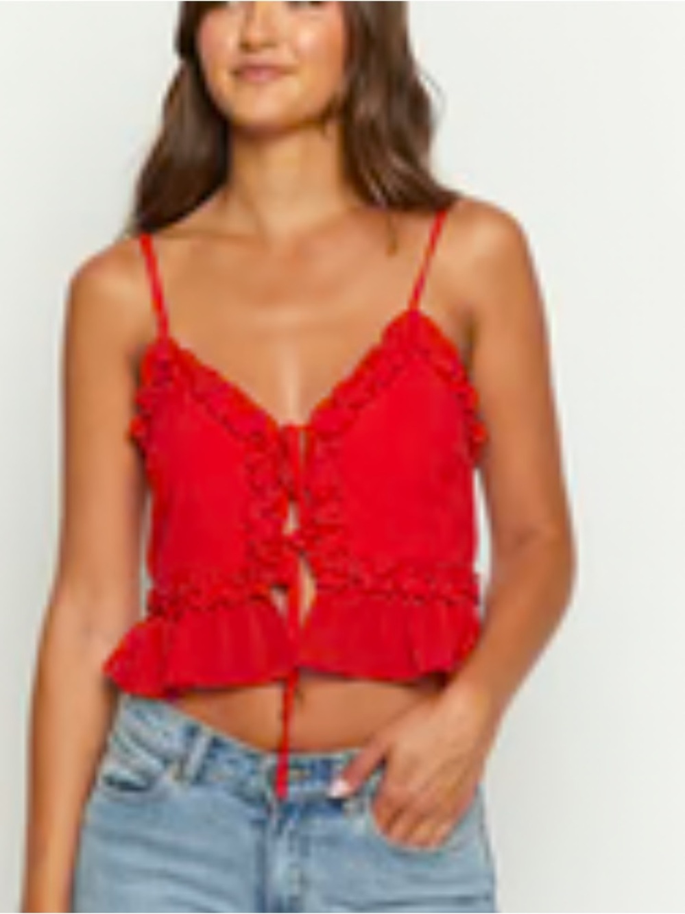 Rumored Red Ruffle Tie-Front Cami